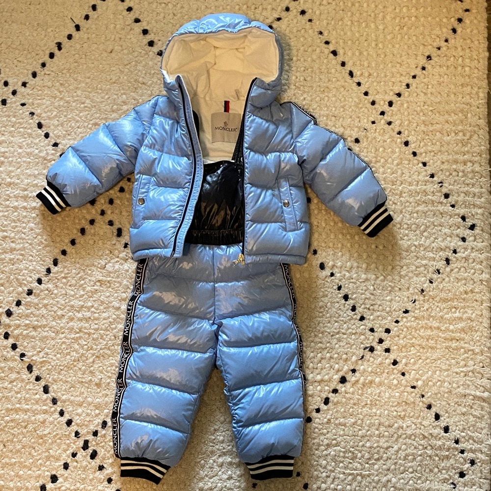 Moncler Light Blue Puffer Jacket and Pants Ensemble